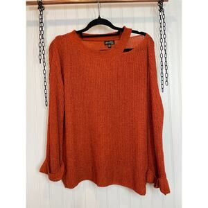 Dee Elly Cold Shoulder Sweater Orange Cut Out Crew Neck Slit Pullover Size S